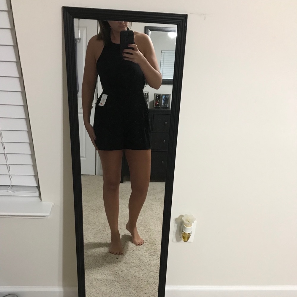 Black backless halter romper